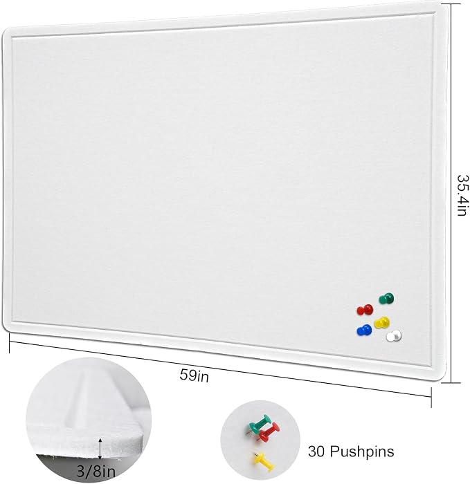 Large Bulletin Board 60" x 36" Felt Cork Board,Decor Pin Board, Warm White | Cork Board Alternative for Wall, Foldable Self-Adhesive Vision Board Prayer Board with Pushpins for Home Office Classroom