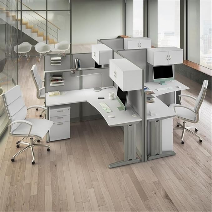 Bush Business Furniture Office in an Hour 65W L Shaped Cubicle Desk with Storage, Drawers, and Organizers in Pure White