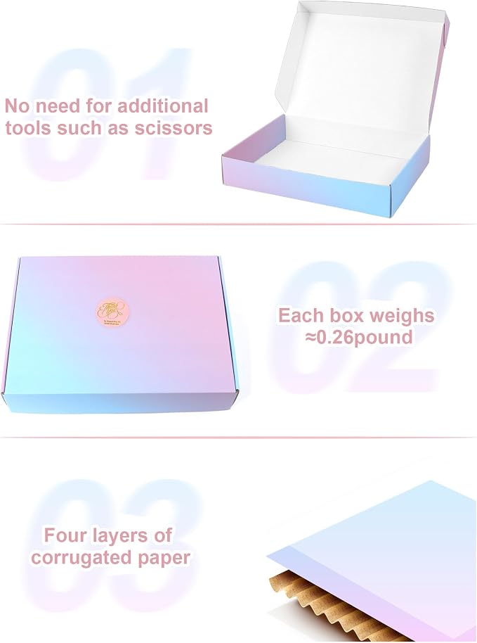 11x8x2 Inch Shipping Boxes 40 Pack, Purple Gradient Mailer Packaging Box, Corrugated Cardboard Boxes for Gift Small Business Literature
