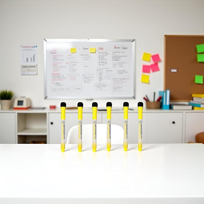 6Pcs Yellow Magnetic Whiteboard Pen Writing Drawing Erasable Board Marker Office Supplies Erasable Whiteboard Pen Dry Erase and Wet Erase Markers Mini Dry Erase Markers for Whiteboard