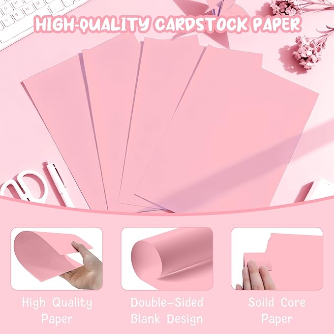 40 Sheets Pink Cardstock Paper 8.5 x 11, Pink Cardstock Printer Paper 8.5x11, Light Pink Card Stock Paper 8.5 x 11, 200 GSM Construction Paper for DIY Cards, Greeting Cards, Valentine's Day Cards