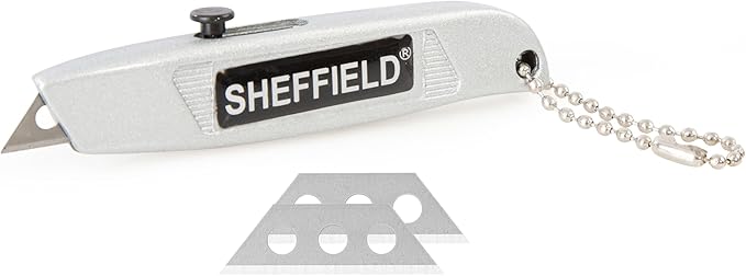 Sheffield Mini Utility Knife, Retractable Box Cutter, for Cardboard, Drywall, Carpet, with Comfort Grip, 3-Position Blade Lock, Extra Blade Storage