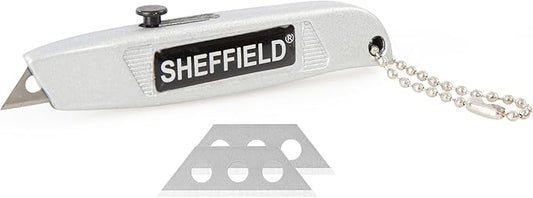 Sheffield Mini Utility Knife, Retractable Box Cutter, for Cardboard, Drywall, Carpet, with Comfort Grip, 3-Position Blade Lock, Extra Blade Storage