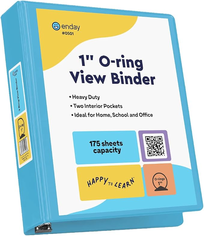 Enday 1 Inch Binder, Blue 3 Ring Binder 1 Inch, Heavy Duty Three Ring Binder, 175 Sheets Capacity - One Inch Binder for Home School and Office.