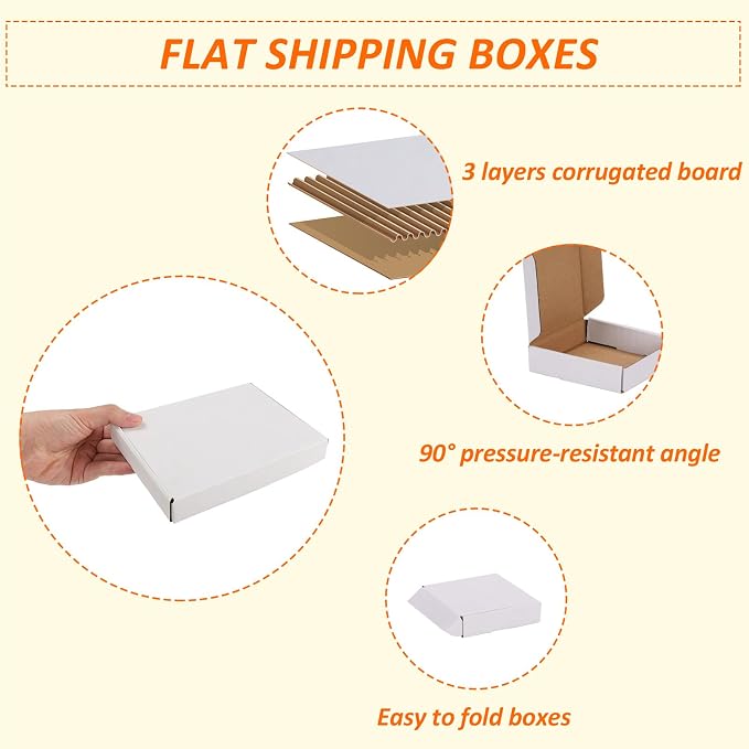 HORLIMER 9x6.5x2 inches Shipping Boxes Set of 50, White Corrugated Cardboard Box Literature Mailer
