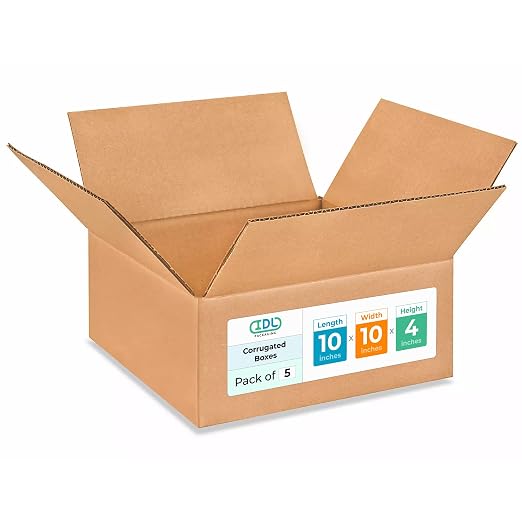 Medium Moving & Shipping Boxes 10 x 10 x 4 inches (5-Pack) - Extra Strength 200 lb vs Regular - Corrugated Cardboard Boxes for USPS/FEDEX - Medium Box - Corrugated Cardboard Box by IDL Packaging | Extra Strength 200 lb vs Regular - Corrugated Cardboard...
