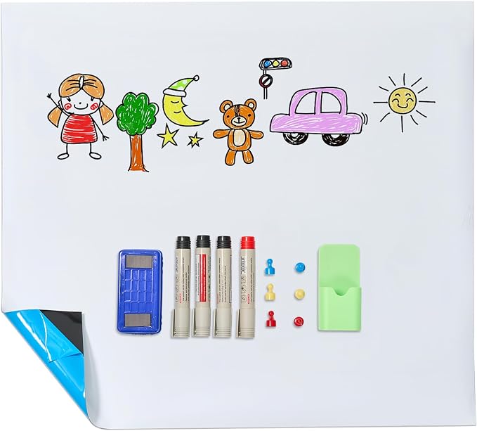 Magnetic Dry Erase Board for Wall 48"x24", Self-Adhesive Whiteboard Paper Roll, Peel and Stick Whiteboard for Office School Home, Includes Markers & Eraser