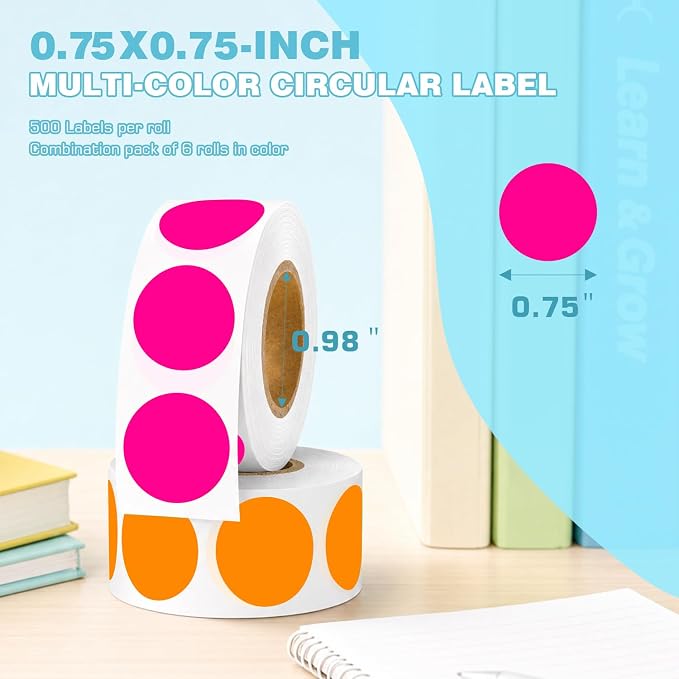 3/4 Inch Color Coding Label Stickers,3000PCS Circle Inventory Sticky Dots Sticker(6 Colors)