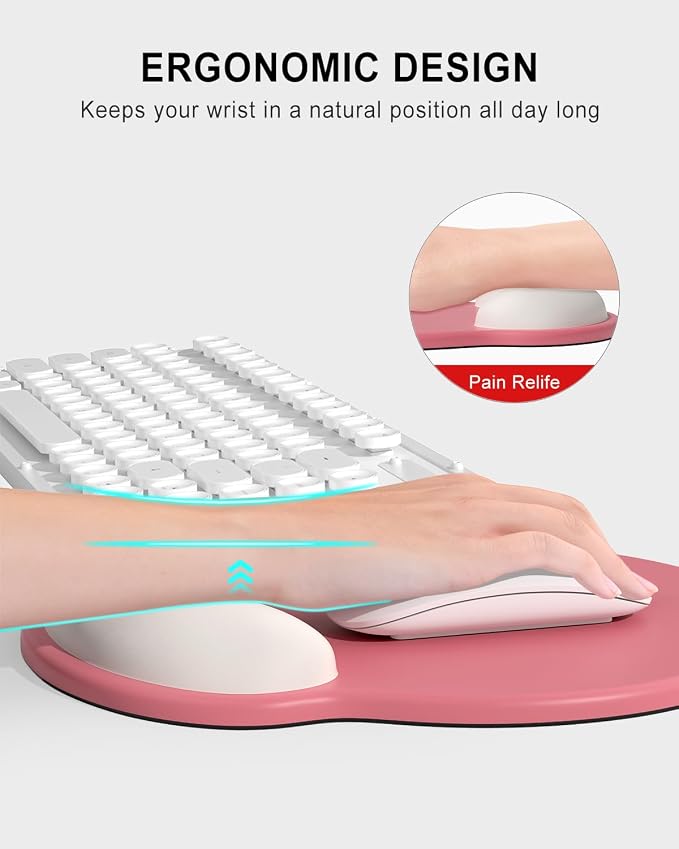 Auhoahsil Ergonomic Mouse Pad with Wrist Rest, Comfortable Silicone Non-Slip Computer Pain Relief Gel Mouse Mat with Wrist Support for Gaming, Work, Office, Women & Men, Cute Pattern, Pink Beige