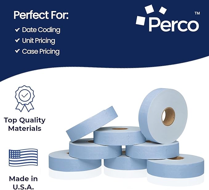 Perco Blue Pricing Labels for Monarch 1131 Price Gun - 1 Sleeve, 8 Rolls, 20,000 Price Marking Labels - with Ink Roll Included