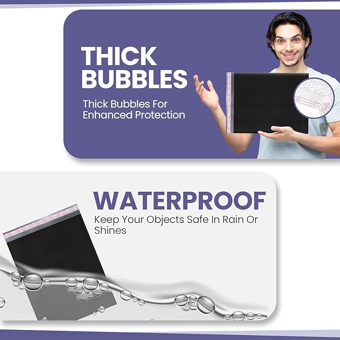 Black Poly Bubble Mailers 14.50x20 Inch #7 | Self Seal Large Padded Envelopes | Air Cushioned Bubble Mailer | Usable Size 14.25x19 Inch | Waterproof Lightweight Mailing Shipping Bags | 100 Pack