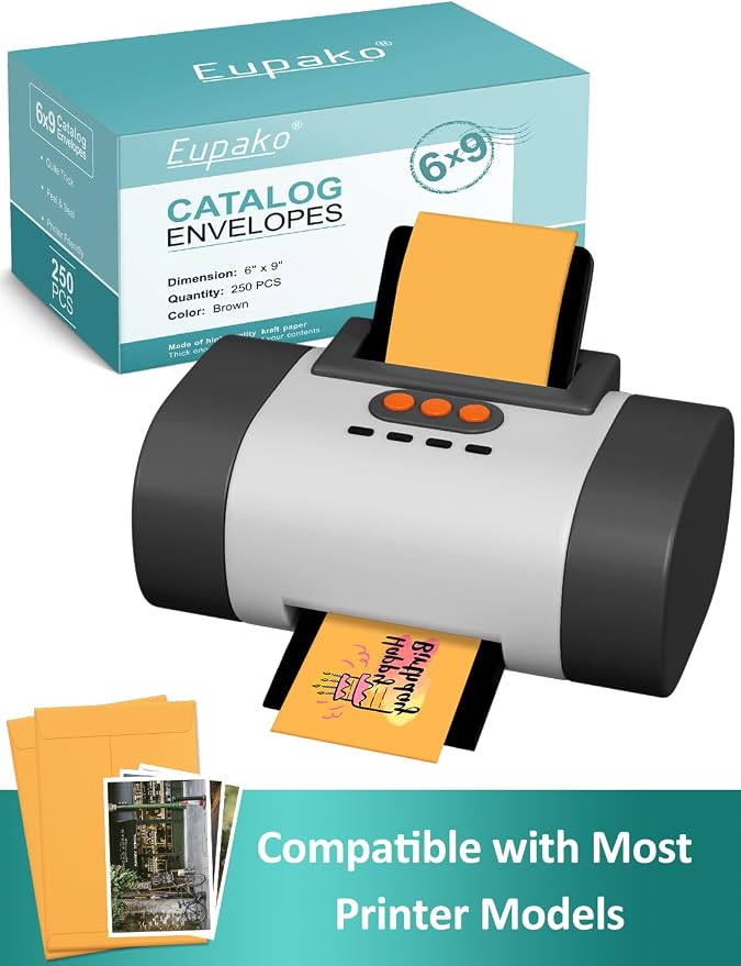 Eupako Catalog Envelopes 6x9 Small Brown Envelopes Self Seal 250 Pack for Mailing, Organizing, Storage