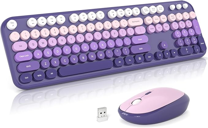 MOFII Wireless Keyboard and Mouse Combo,2.4G Typewriter Keyboard Quiet Mice | Retro Full Size Computer Keyboards, Cute Mouse, USB Dongle Plug and Play, for PC,Laptop,Desktop,Windows (Purple Gradient)