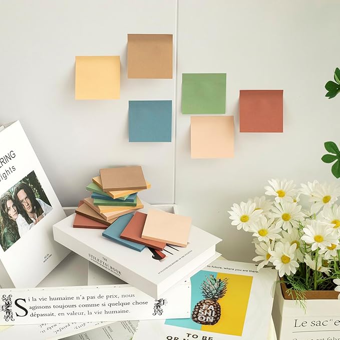 (24 Pads) Sticky Notes 3x3 inch, Self-Stick Pads Vintage Colors Sticky Note, Recyclable, Easy to Post for Home, Office, Notebook