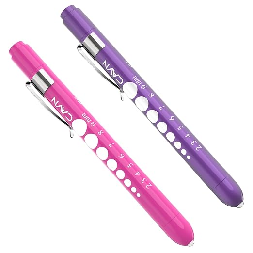 CAVN Pen Light with Pupil Gauge LED Penlight for Nurses Doctors | 2 Pcs Reusable Medical Penlight for Nursing Students (Purple/Pink)