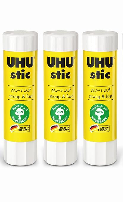 UHU Stic Glue Stick - Solvent Free - Clear Application - 8G - Pack of 3