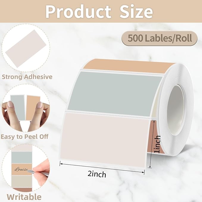Starboling 2x1 Thermal Labels,Address Barcode Self-Adhesive Thermal Printer Stickers for Logo Design,Name/Price Tag,Address（Beige Gradient）