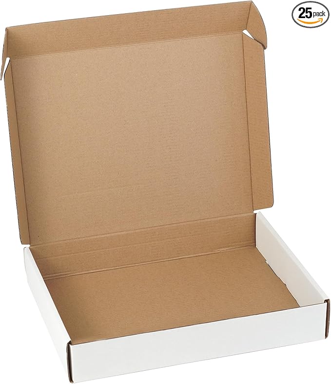 25 Pack 12"x9"x2" inch Small Shipping Boxes White Corrugated Cardboard Box for Small Business, Mailer, Shipping, and Packing