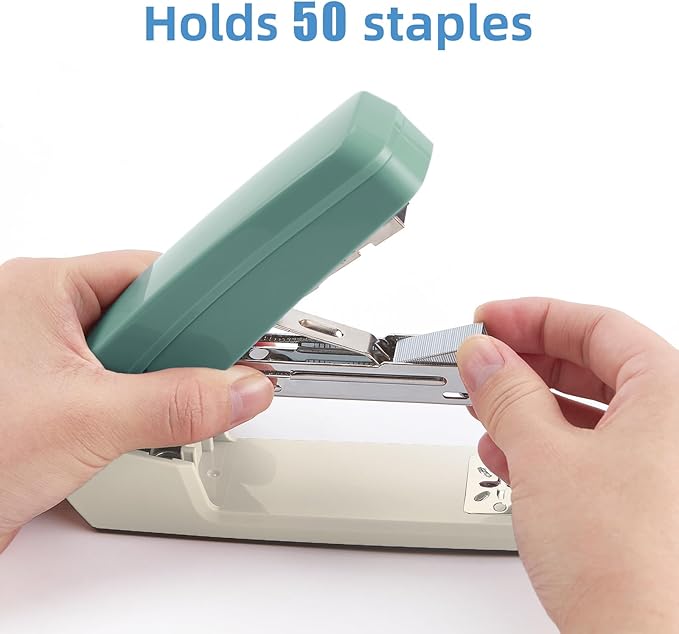 Deli/EZWORK Swing-Arm Swivel Stapler, 25 Sheets Capacity, 360 Degree Rotate Desk Staplers with 1000 Staples for Booklet or Book Binding, Green+White