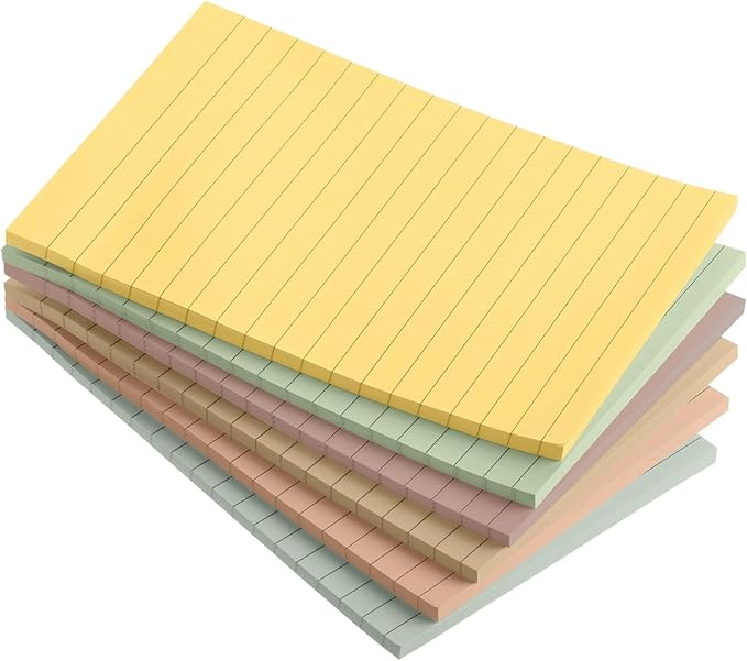 Mr. Pen- Lined Sticky Notes 4x6, 6 Pads, 45 Sheet/Pads, Vintage Colors, Colorful Sticky Notes with Lines, Sticky Note Pads, Mr Pen Sticky Notes, Stocky Notes for Bible Journaling