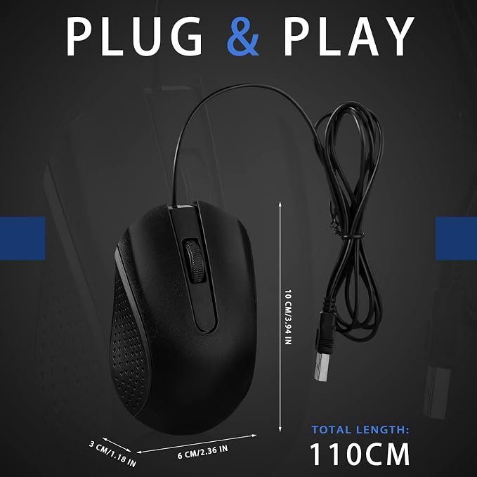 Bonuci 30 Pack USB Wired Mouse 3 Button Corded Computer Mice Bulk USB Mouse for PC Desktop, Laptop, Office, School, Classroom Use(Black)