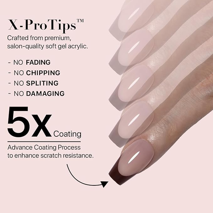 SXC Cosmetics French Tip Press On Nails 150 Pieces in 15 Sizes Ultra Fit with Pre-applied Tip Primer and Base Coat, No Need to File Fake Nails for Nail Art DIY X-Pro Tips (5RED119-S Coffin)