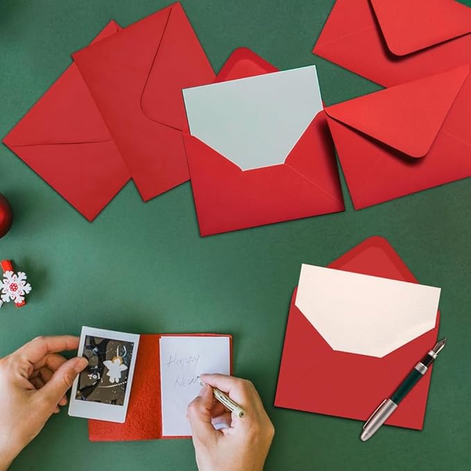 50 Packs of A7 Envelopes for Invitation, Red 5x7 Envelopes with V Flap, Great for Graduation, Invitation, Baby Shower, Wedding and RSVP Cards (Red)