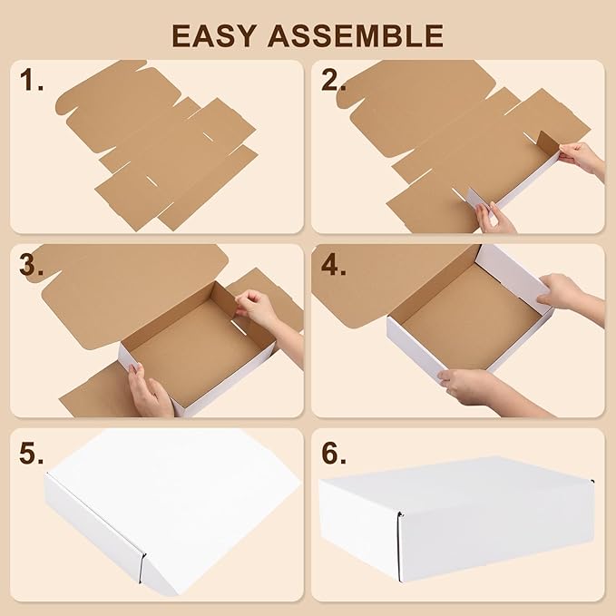 12x9x2 Inches Shipping Boxes Set of 25, White Corrugated Cardboard Boxes, Mailer Boxes for Small Business