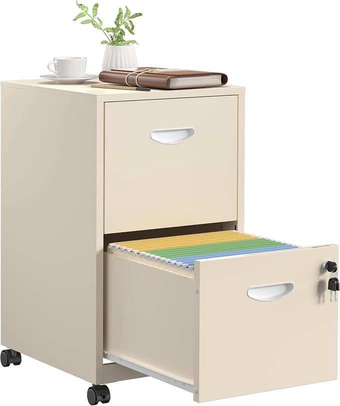 SteeLoong 2 Drawer File Cabinet,Metal Mobile File Cabinet with Lock Cream | Filing Cabinet with Wheel,Vertical File Cabinet for Home Office,Under Desk Rolling File Cabinets for Hanging Letter/A4