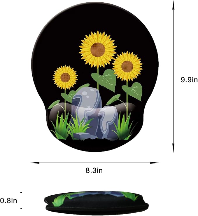 Mouse Pad with Wrist Support, Ergonomic Mouse Pad with Memory Foam Wrist Rest Cushion, Non-Slip Rubber Base Gaming Mice Pad for Home Office Computer Laptop, Sunflower