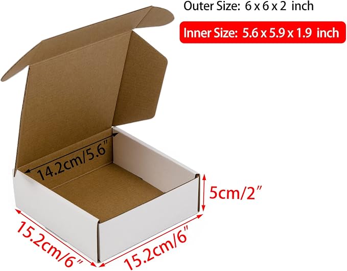 6x6x2 Inches Shipping Boxes Pack of 25, White Corrugated Cardboard Boxes for Small Bussiness