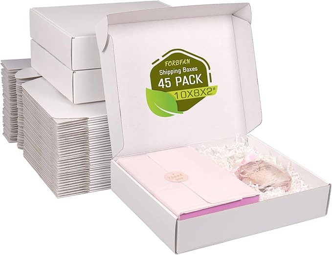 FORBFAN 10x8x2 Shipping Boxes, 40 Pack White Mailer Boxes for Small Business, Medium Corrugated Cardboard Boxes for Mailing & Shipping