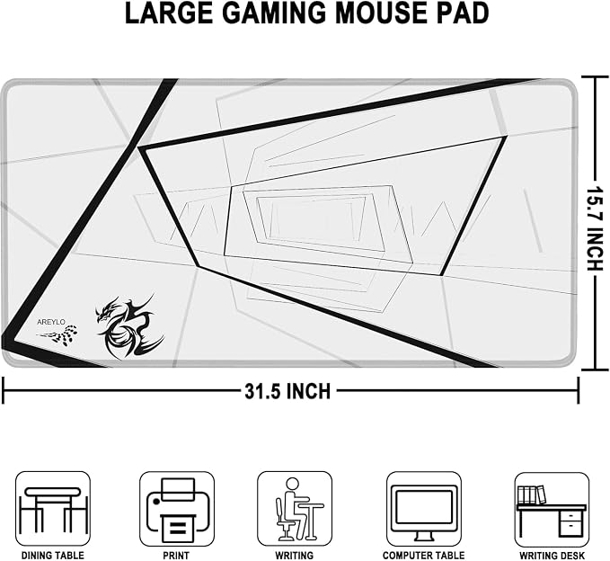 Mouse Pad Gaming, Waterproof Extra Large Mousepad with Stitched Edges, 31.5" x 15.7" Non-Slip Rubber Base Office Big Long Keyboard Pad for Office Gamer Home XXL, (White Square)