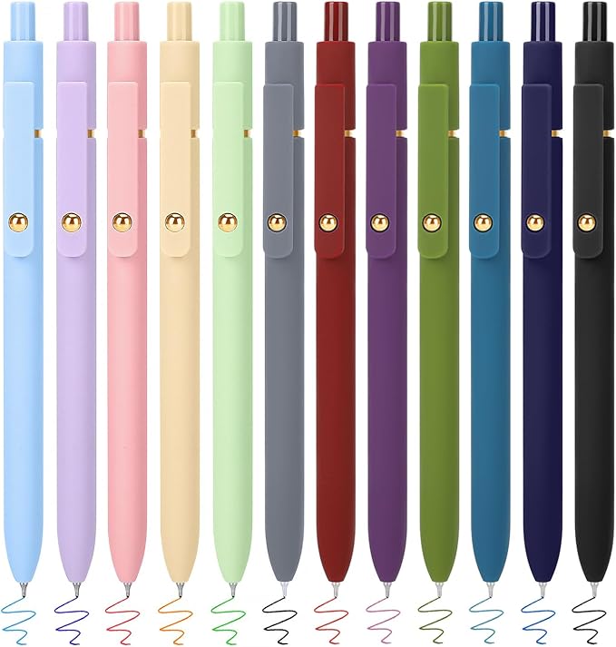 FIOVER Colored Gel Pens 12 Pack 0.7mm Medium Point Pens for Journaling | Quick-Dry Ink, Smooth Writing Colorful Pens for Note Taking, Doodling, Aesthetic Office School Supplies, Gifts for Women Men