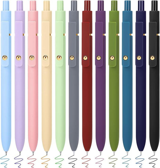 FIOVER Colored Gel Pens 12 Pack 0.7mm Medium Point Pens for Journaling | Quick-Dry Ink, Smooth Writing Colorful Pens for Note Taking, Doodling, Aesthetic Office School Supplies, Gifts for Women Men