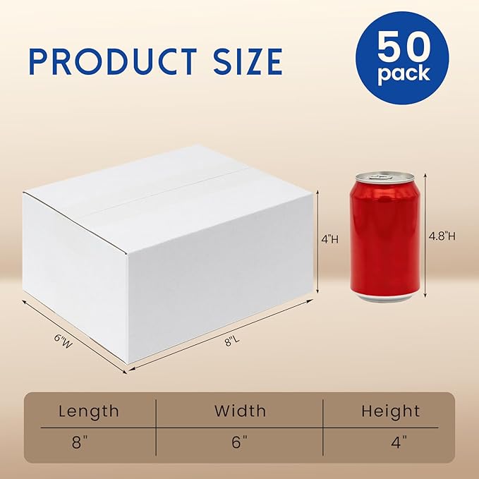 8x6x4" Small Shipping Boxes 50 Pack - Corrugated Cardboard Mailing Box Packaging for Small Business - White Mailer Packing Supplies