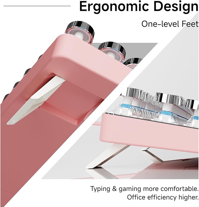 Wired Typewriter Style Mechanical Keyboard with White Backlit, Cute-Pink | Retro Punk Round Keycaps, Metal Panel, Clicky Blue Switch, 104 Keys Full Size Desk Setup for Windows PC, Mac, Desktop, Laptop