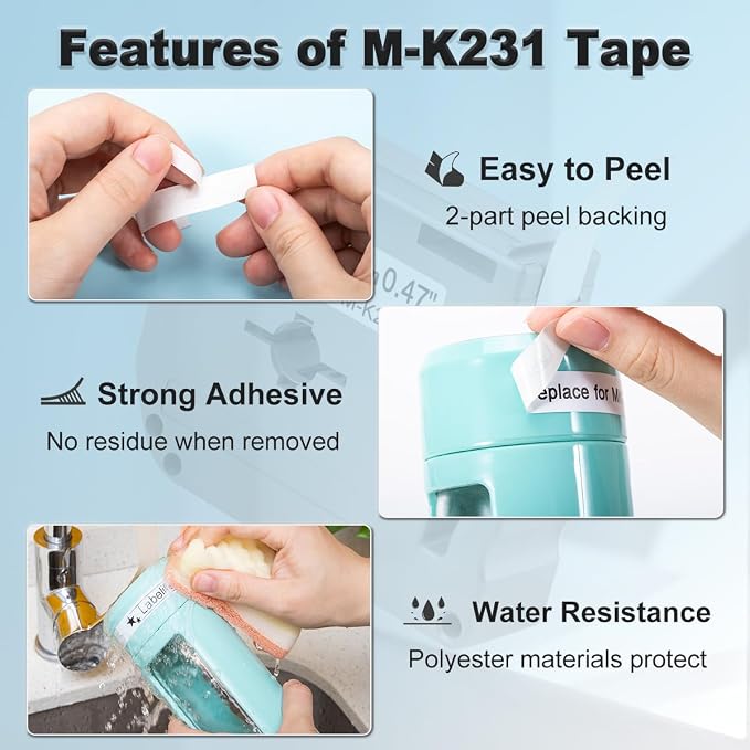 Labelife M-K231 Label Tape Replacement for Brother P Touch M Tape 12mm 0.47 | MK231 M-K231S White Compatible with Brother Ptouch PT-M95 PTM95 PT-45 PT-65 PT-70 PT-80 Label Makers, 6 Pack M231 M-231