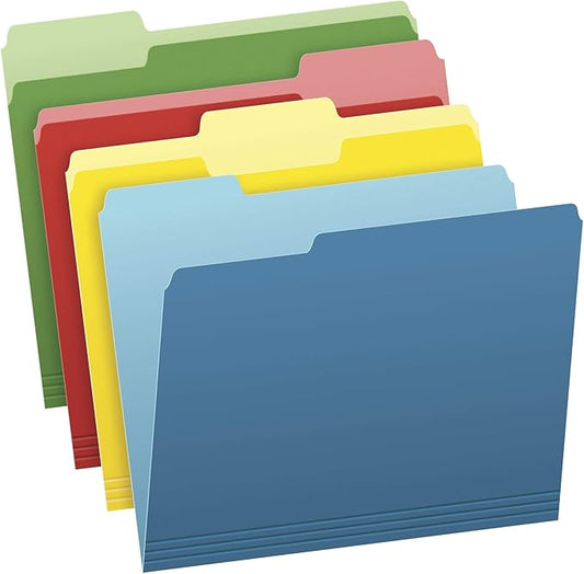 Pendaflex Colored File Folders, 36 Pack, Letter Size (8.5" x 11"), 3 Tabs, Durable Paper, 4 Colors: Green, Yellow, Red & Blue, Color-Coding for School, Office & Home Document Organization