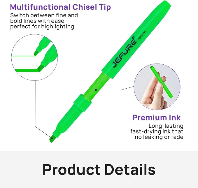 36 Pcs Highlighters, Chisel Tip, Quick Dry, Green | Bible Highlighters, Ideal for Studying, Note-Taking, School, College, Office, Teacher & Student Supplies