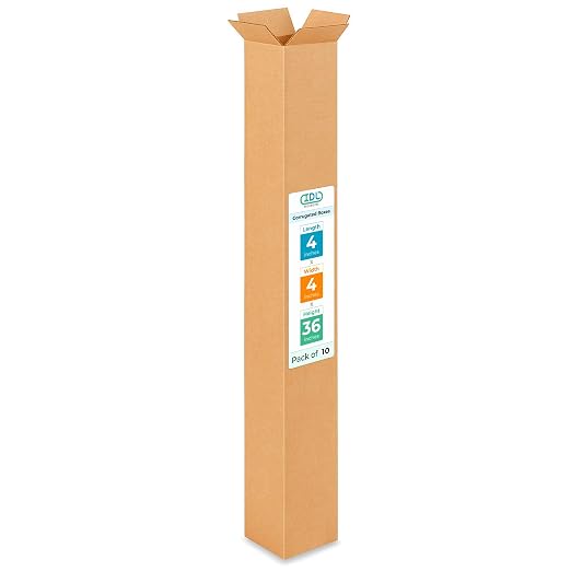 Tall Moving & Shipping Boxes 4x4x36 inches (10-Pack) - USA-Made | Extra Strength 200 lb vs Regular - Corrugated Packing Boxes for Moving - Cardboard Shipping Box - Tall Box by IDL Packaging