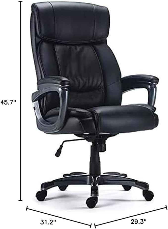 STAPLES Lockland Ergonomic Managers Office Chair, Big & Tall Cushioned, Adjustable Height, Metal Frame, Bonded Leather, for Workspace, Home, or Gaming, Black