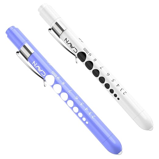 CAVN Pen Light with Pupil Gauge LED Penlight for Nurses Doctors | 2 Pcs Reusable Medical Penlight for Nursing Students (White/Bluish Purple)