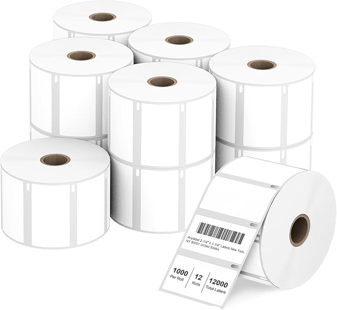Compatible 2-1/4" x 1-1/4" Direct Thermal Labels Replacement for DYMO 30334 Barcodes Address Postage, Compatible with Rollo, DYMO 4XL & Zebra Desktop Printers (12 Rolls, 1000 Labels/Roll)