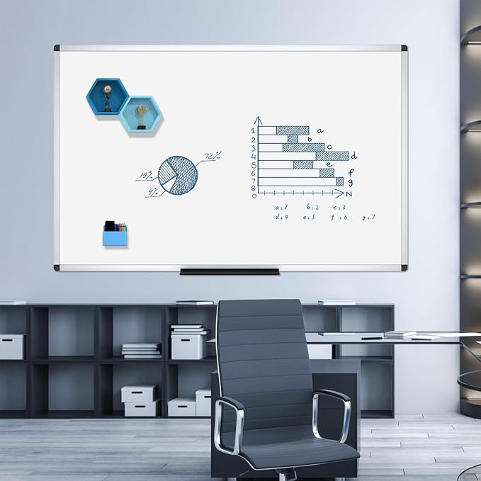 VIZ-PRO Dry Erase Board, 60" x 36" Large Magnetic Whiteboard for Wall | 5' x 3', Silver Aluminum Frame, with Marker Tray, for School Office and Home