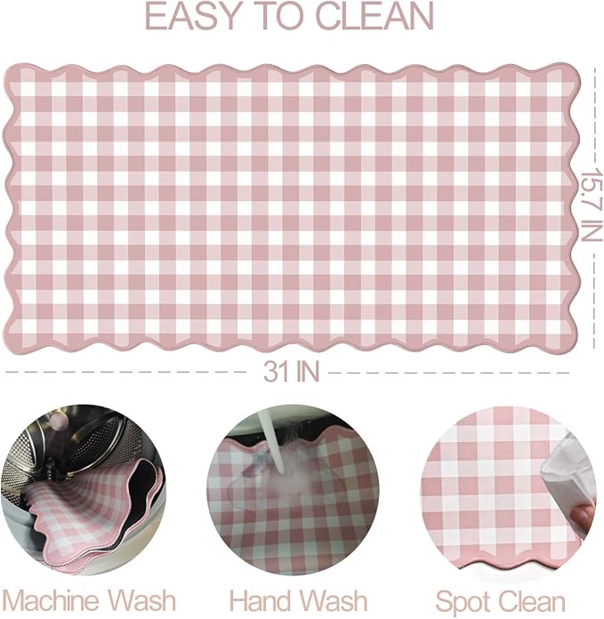 Scalloped‌ Pink Checkered Gingham Desk Mat Cute Pastel Large Mouse Pad Kawaii Cottagecore ‌Vintage‌ Girly Laptop Keyboard Computer Mat Pad Aesthetic Cozy Office Desk Decor for Women