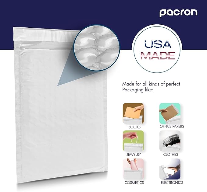 Waterproof Self-Seal Padded Poly Bubble Mailers 5x10, 200-Pack | Ideal for jewelry, cosmetics, SD cards, USB cables & accessories. Tear-resistant, lightweight, cushioned interior.