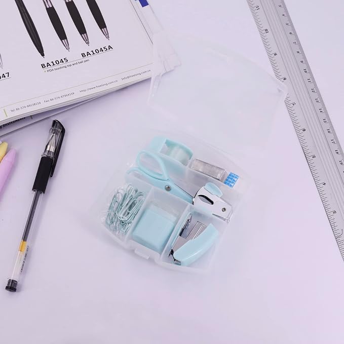 Mini Office Supply Kits Small Stapler for Student Office (Blue) | Includes Mini Stapler,Scissors, Staple Remover, Staples, Tape Dispenser for Gift (Blue)