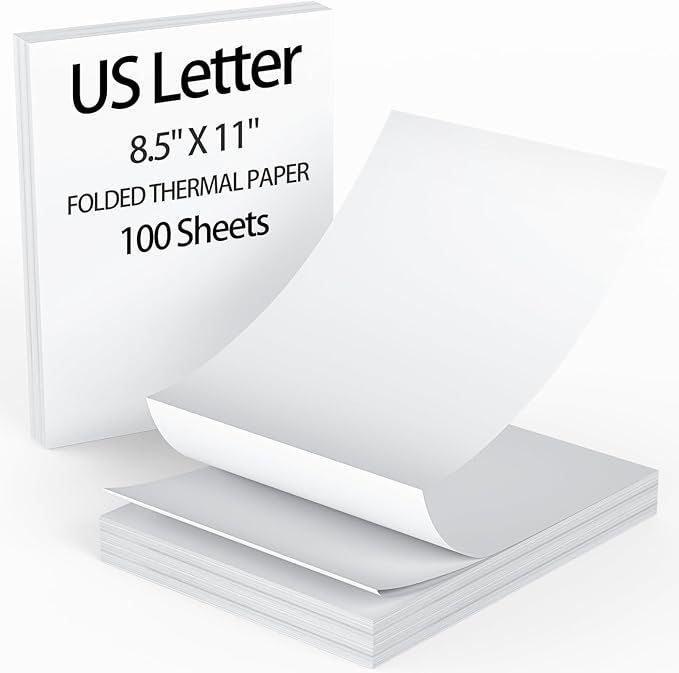 9527 Product 8.5 x 11 Inch Thermal Printer Paper White US Letter Size Thermal Paper with Perforated Line,Folded Continuous printing,Compatible with A4 Portable Thermal Printer (100 Sheets)