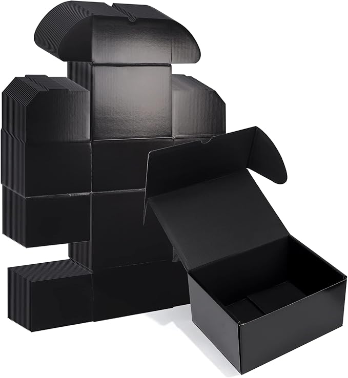 ZBEIVAN 8x6x4 Black Small Shipping Boxes, 20 Packs Corrugated Cardboard Mailer Boxes for Packaging Small Business Mailing Gifts Wrap Boxes with Lids